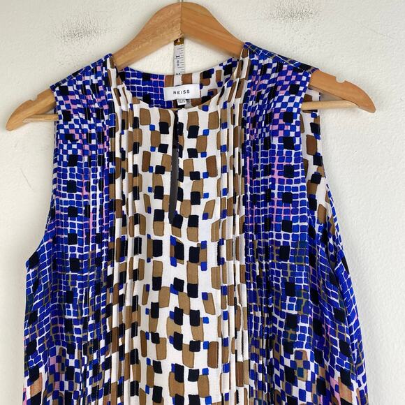 Reiss Saskia Sleeveless Shift Dress Size 2 Blue Abstract Tile - Picture 9 of 16